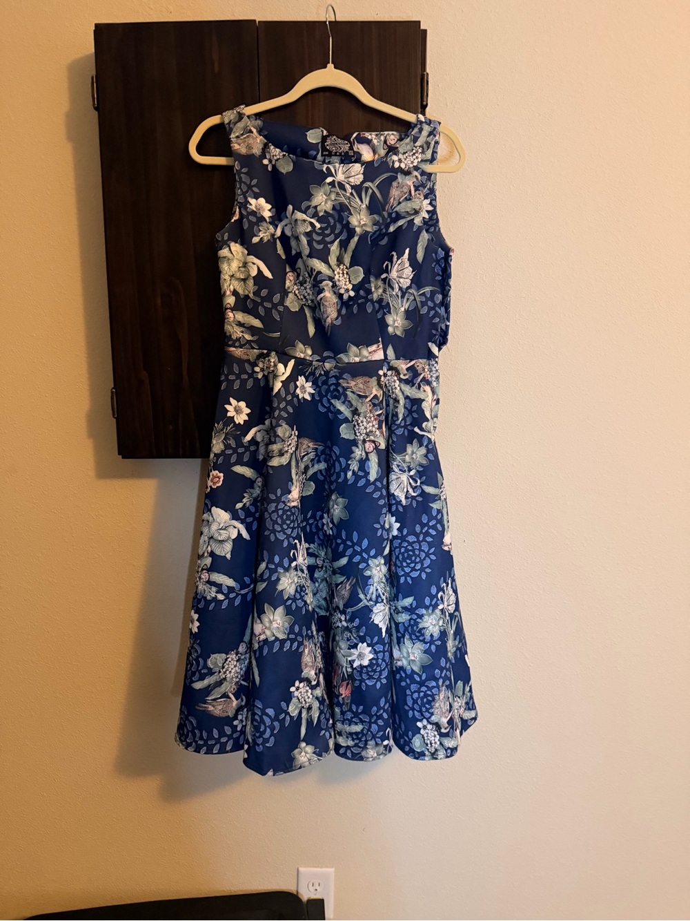 Floral Navy Fit-and-Flare Wedding Guest Dress